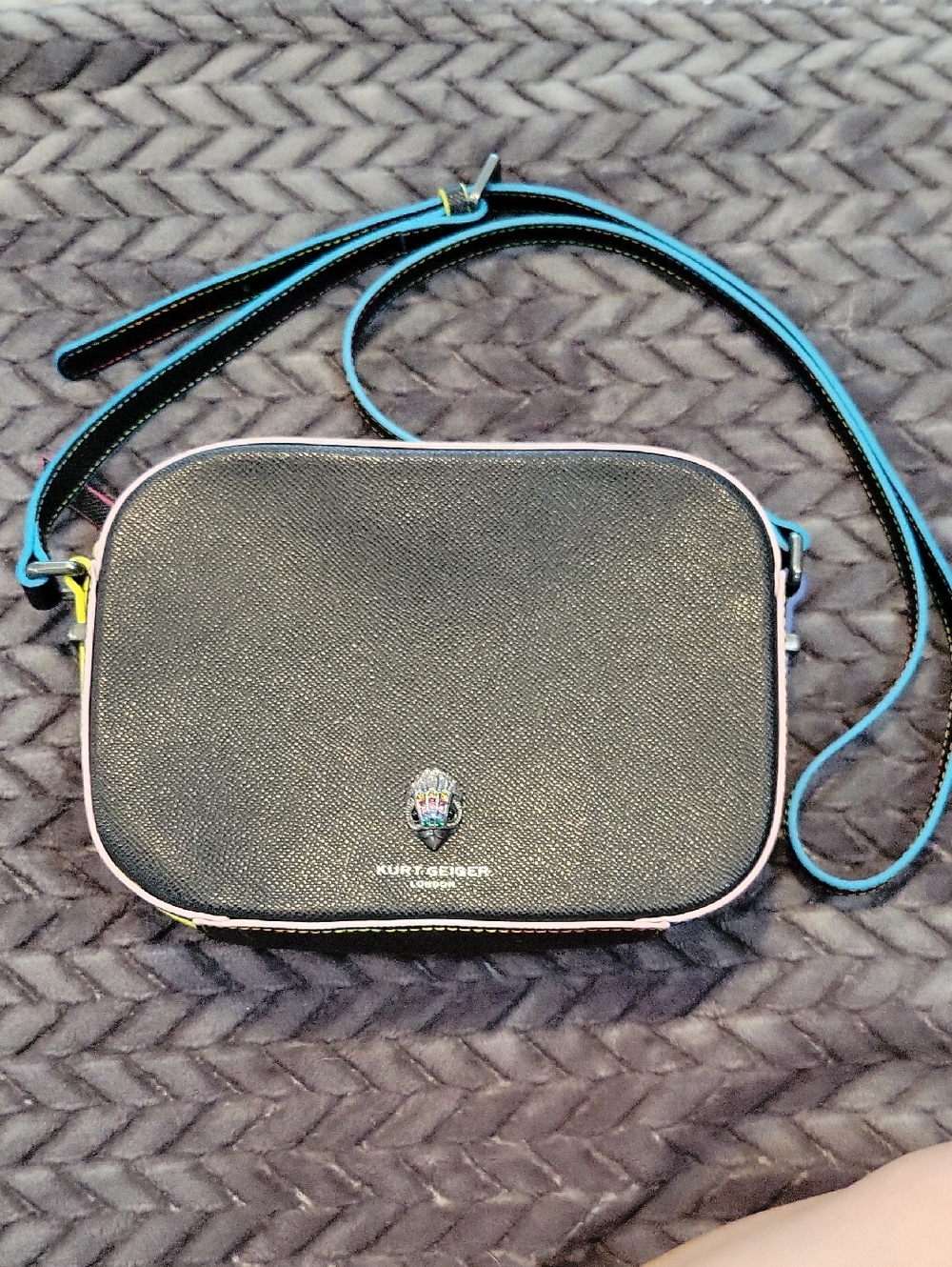 Kurt Geiger Black Crossbody Bag with Blue Trim